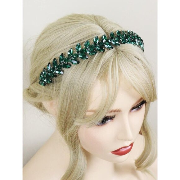 Green Rhinestone Headband Wedding Tiaras for Brides and Women main image 9